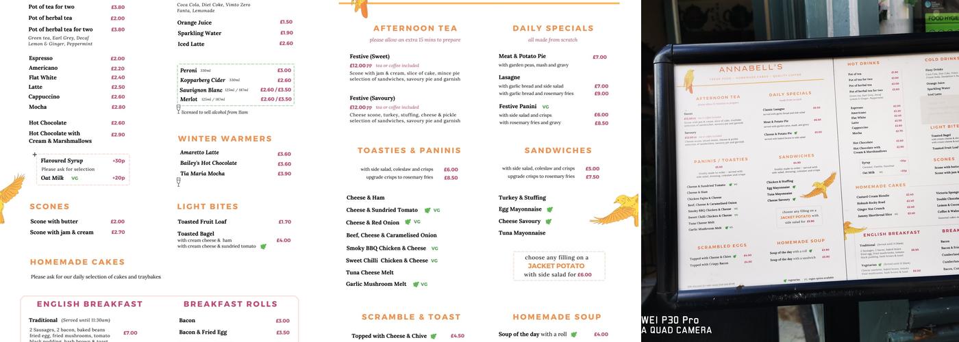Annabell's Tea Room Menu