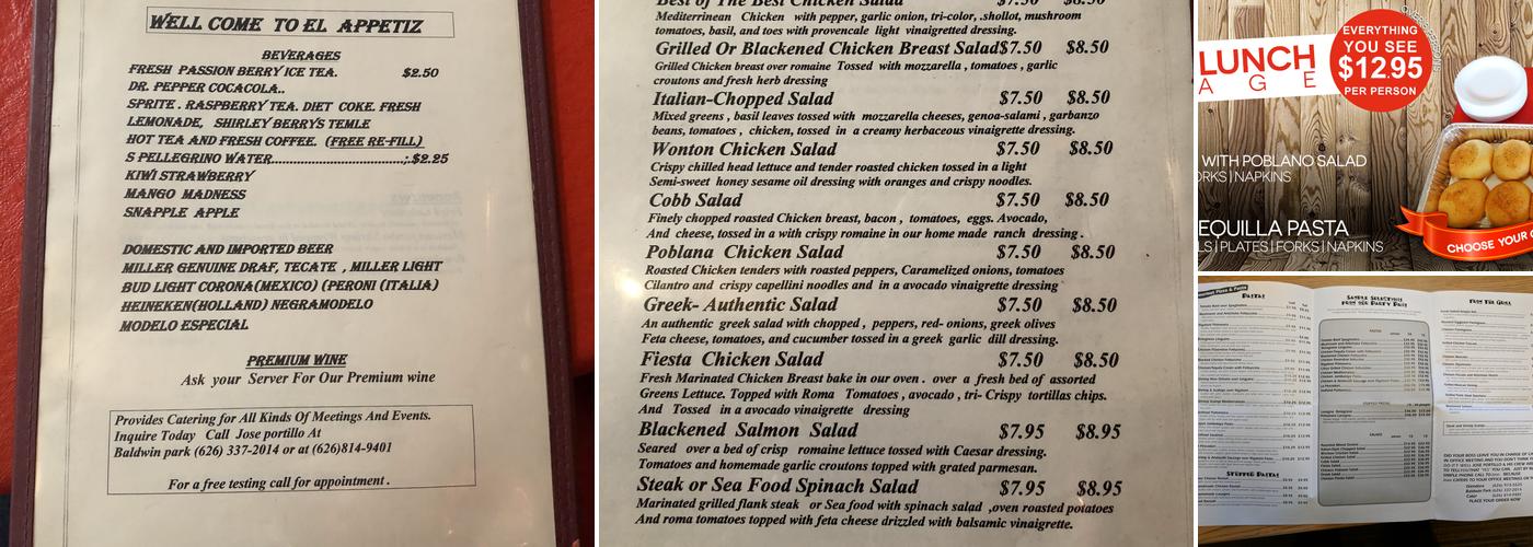 El Appetiz Menu