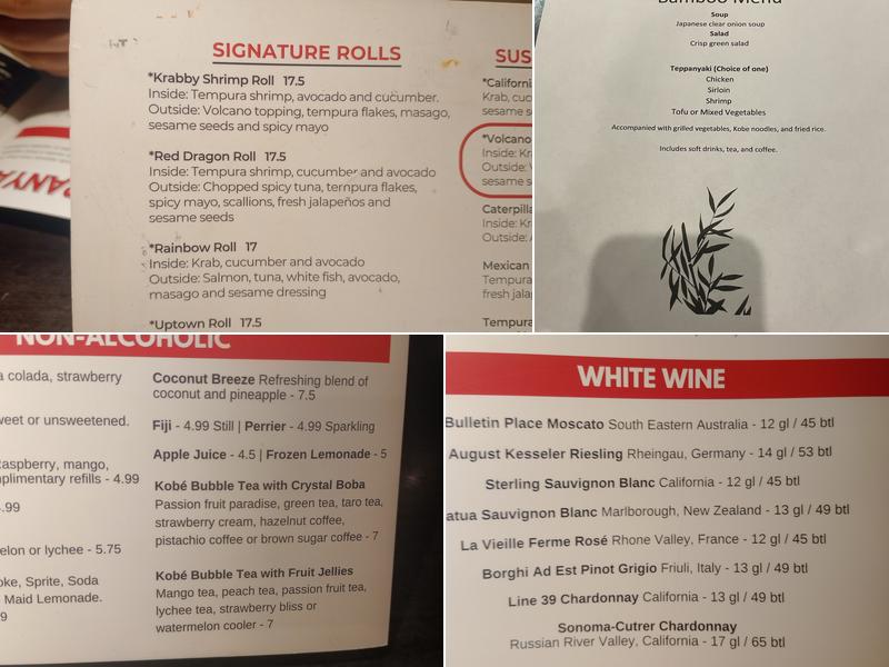 Kobé Japanese Steakhouse - Kirkman Menu