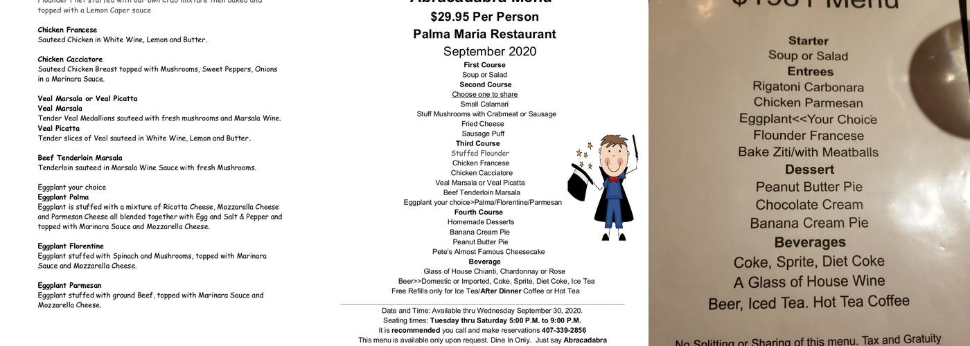 Palma Maria Pizzeria 24/7 Menu