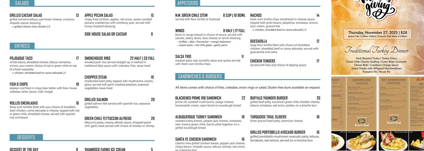 Turquoise Trail Menu