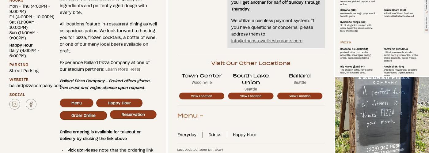 Ballard Pizza Company - Frelard Menu