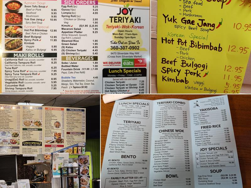 Joy Teriyaki Menu