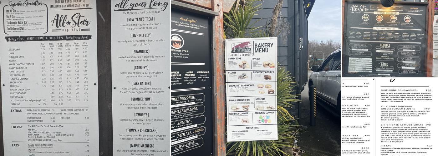 All Star Espresso Menu