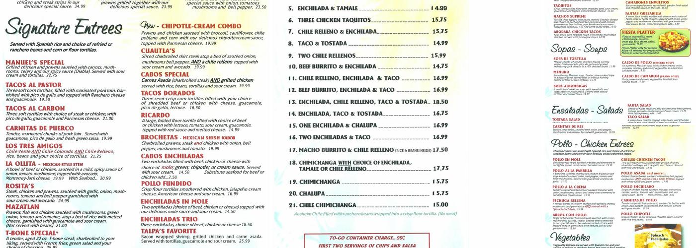 Los Cabos Grill Menu