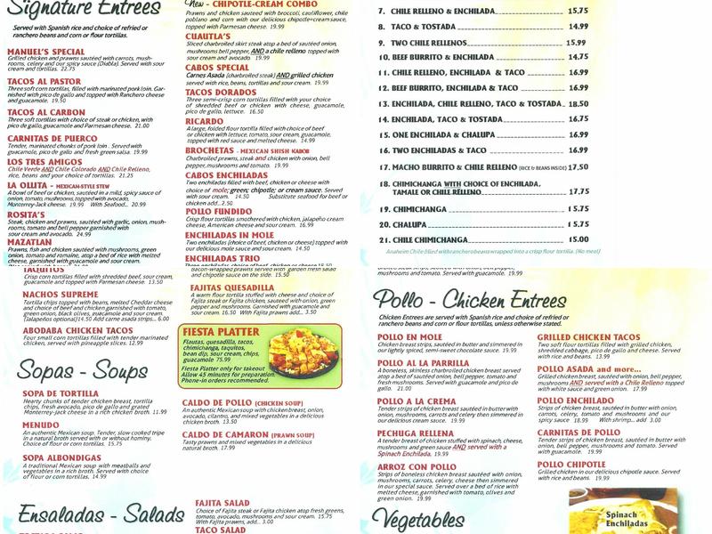 Los Cabos Grill Menu