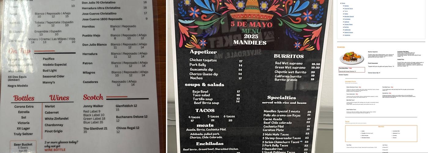 Mandiles Mexican Grill and Mezcal Bar Menu