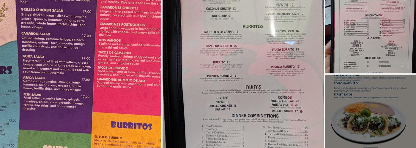 Casa Mexico Menu