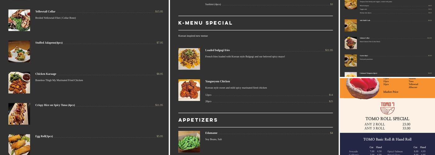 Tokyo Roll and Noodle Menu