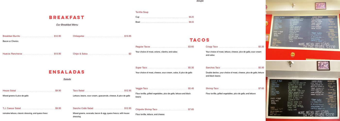 Sancho's Taqueria Menu
