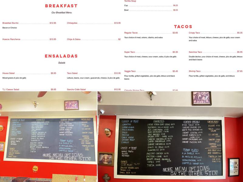 Sancho's Taqueria Menu