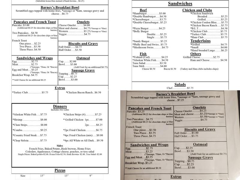 Bolly's Restaurant Menu