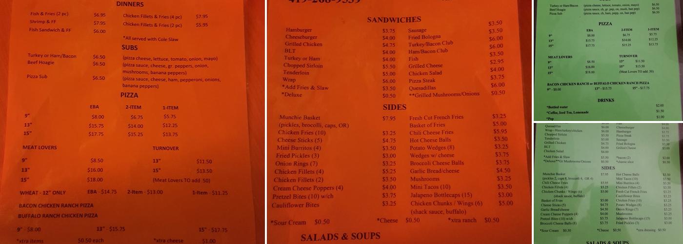 Shingle Shack Restaurant Menu