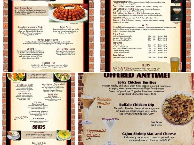 CJ's Highmarks Menu