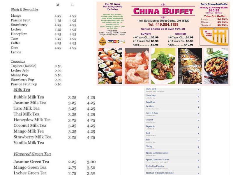 New China wok Buffet Menu