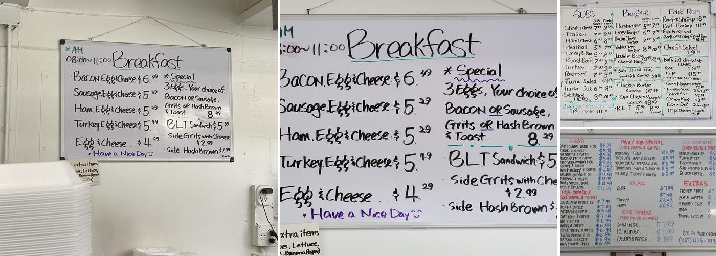 Sub Island Menu