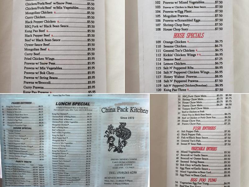 China Pack Kitchen Menu