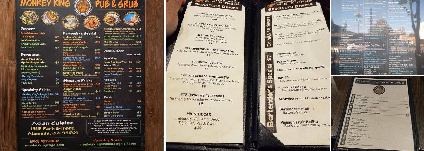 Monkey King Pub & Grub Menu