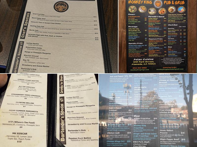 Monkey King Pub & Grub Menu