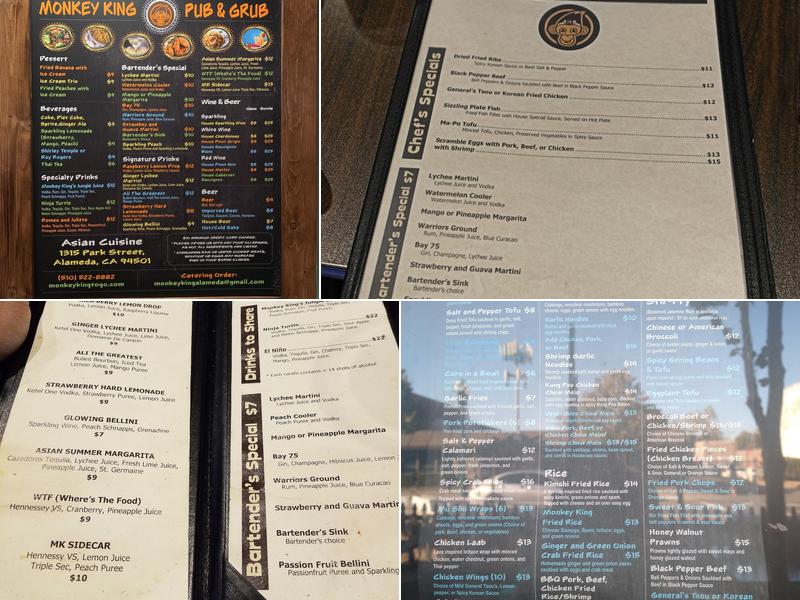 Monkey King Pub & Grub Menu
