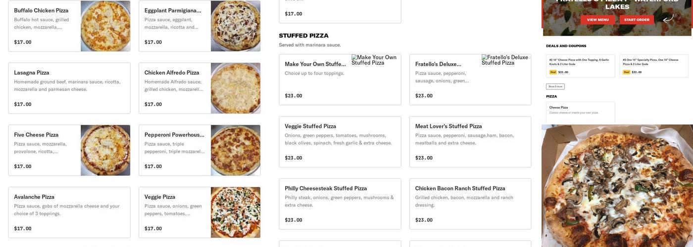 Fratellos Pizza Menu
