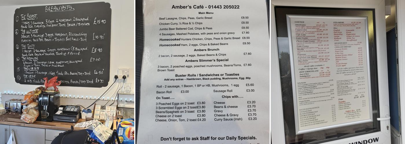 Ambers Cafe Menu
