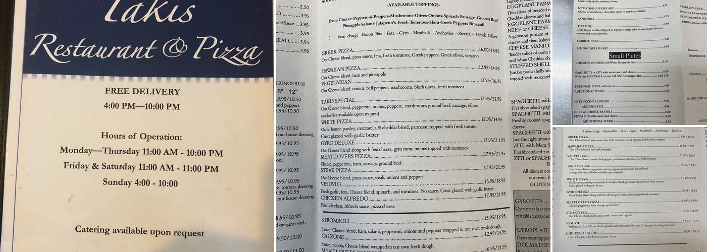 Takis Pizza House II Menu