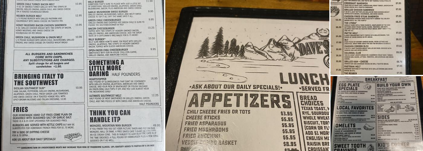 Dave's Cafe Menu