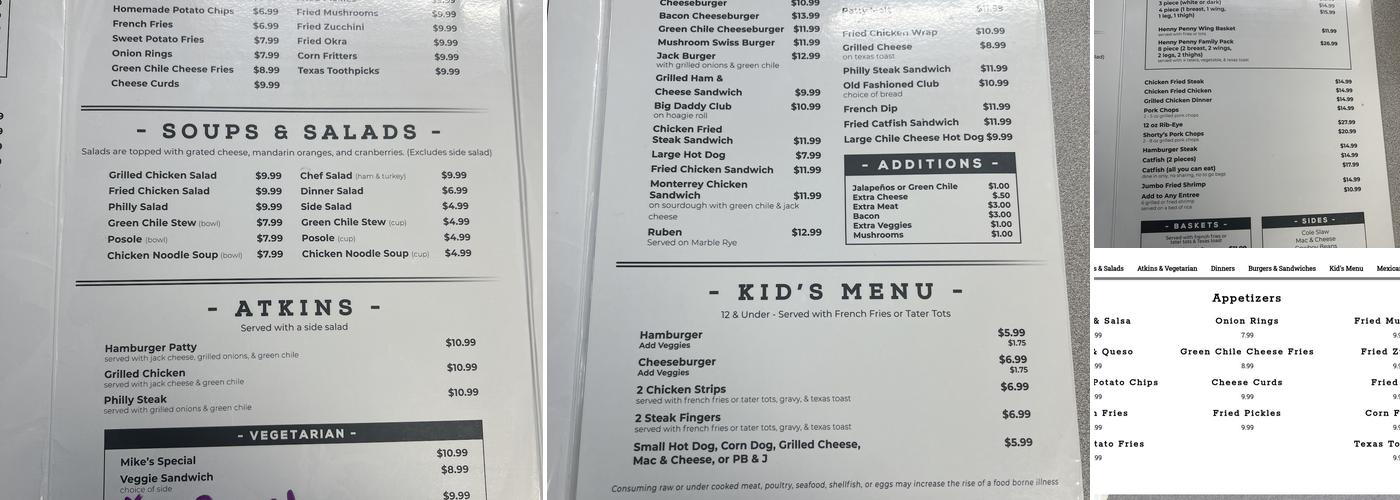 Big Daddy's Diner Menu