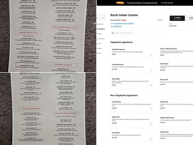 Ruchi Indian Cuisine Menu