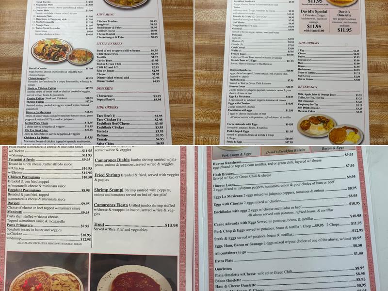 David's Restaurant Menu