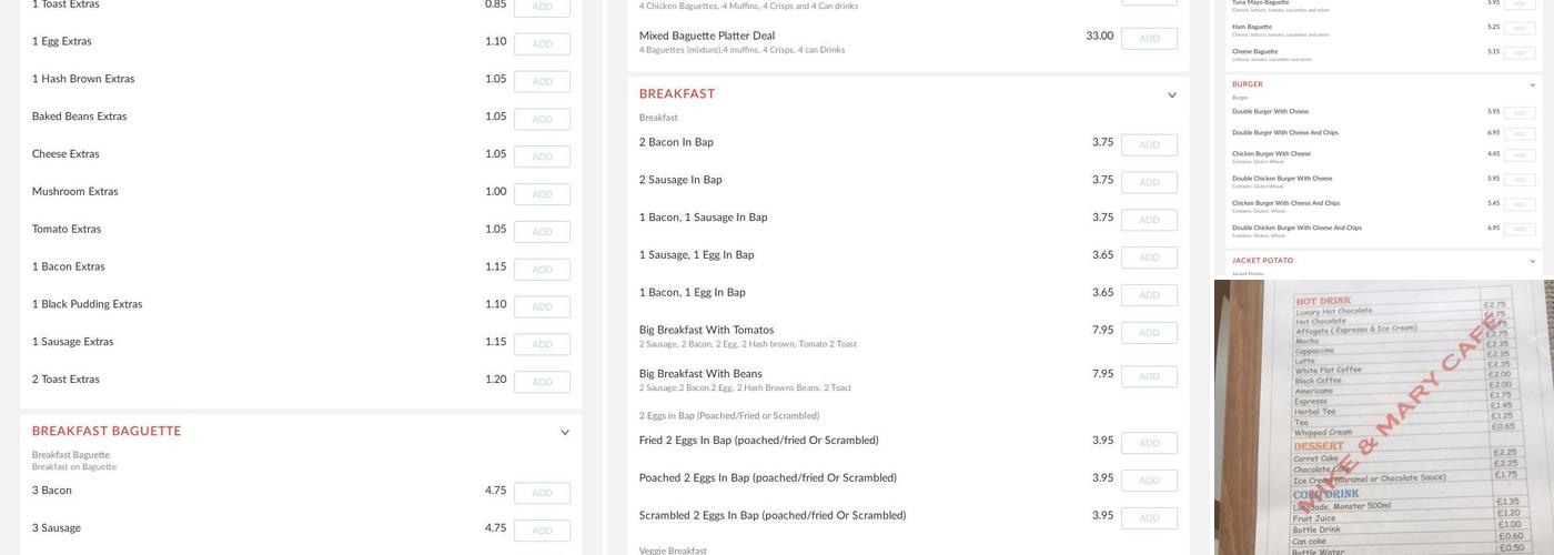 Mike & Mary Ltd Cafe Menu