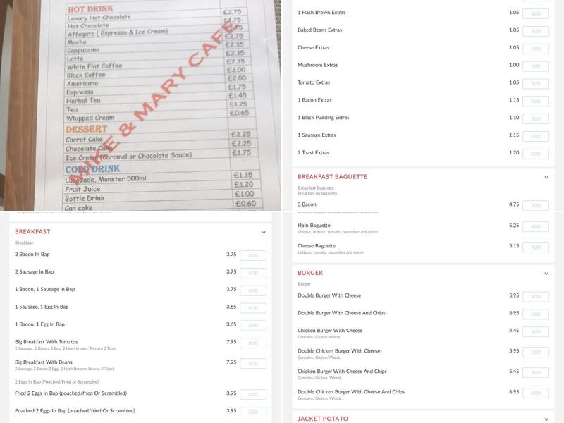 Mike & Mary Ltd Cafe Menu