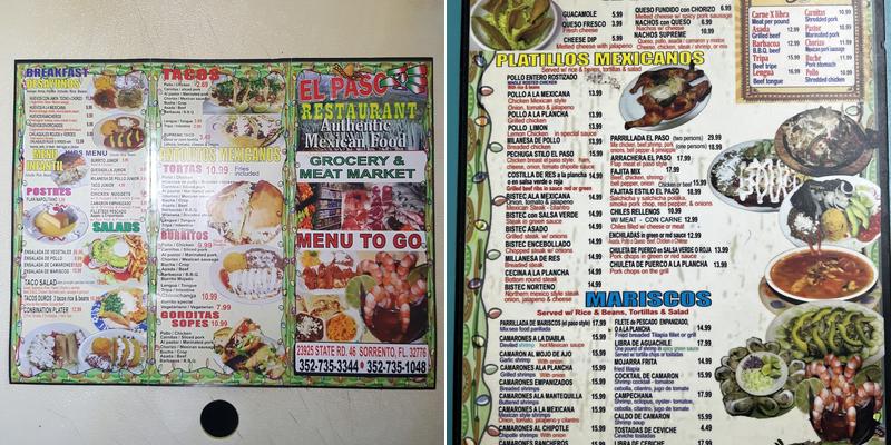 Restaurante el Paso Menu