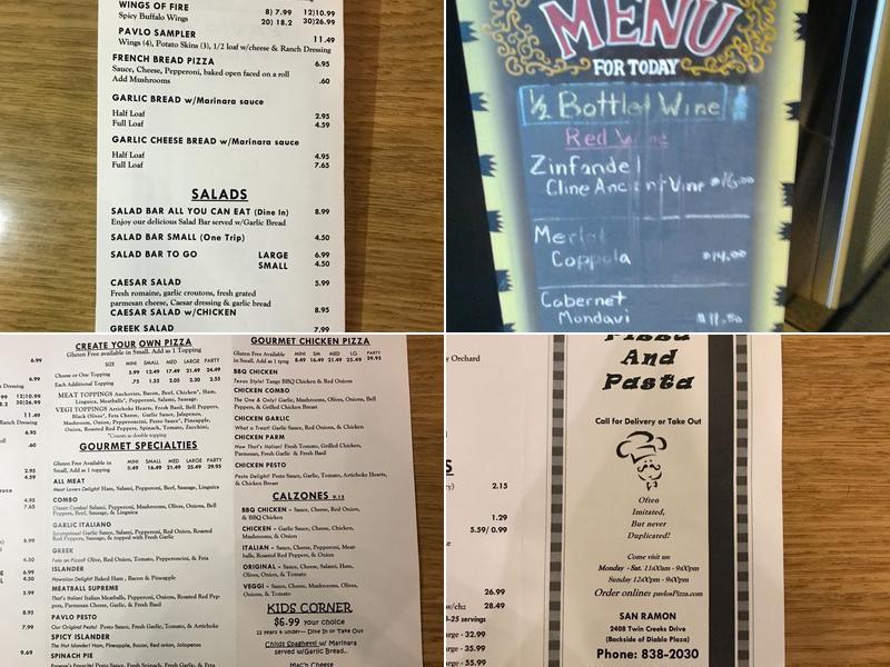 Pavlo's Pizza and Pasta Menu