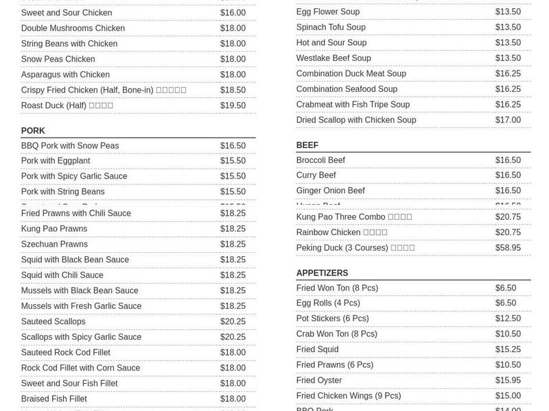 Peking Delight Menu