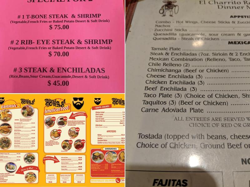 El Charrito Menu