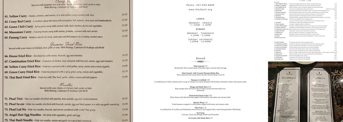 Thai Basil Restaurant Menu
