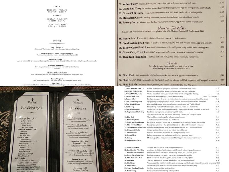 Thai Basil Restaurant Menu
