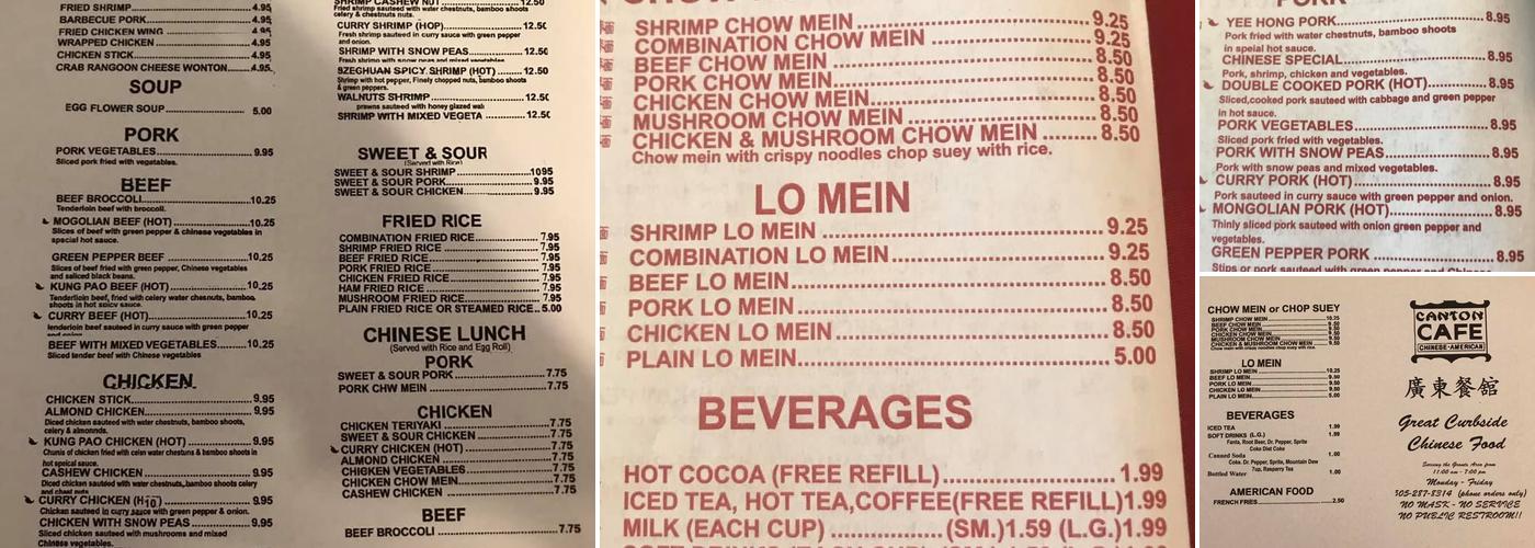 Canton Cafe Menu