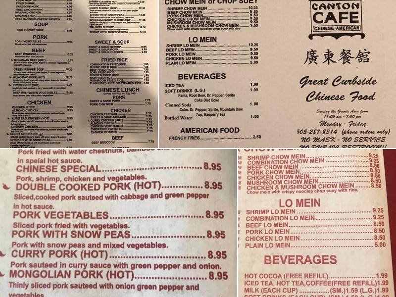 Canton Cafe Menu