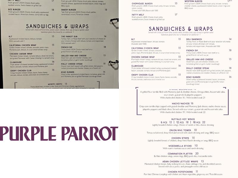 Purple Parrot Menu