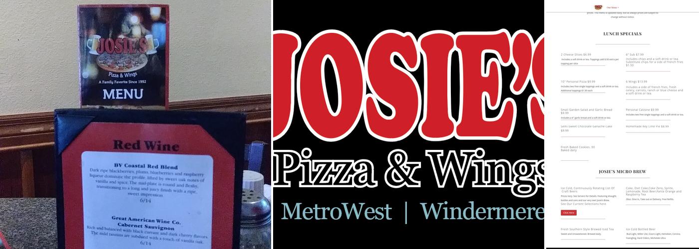 Josie's Pizza & Wings-MetroWest Menu