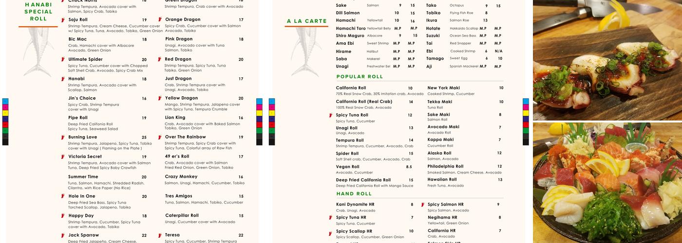 Sushi Hanabi Menu