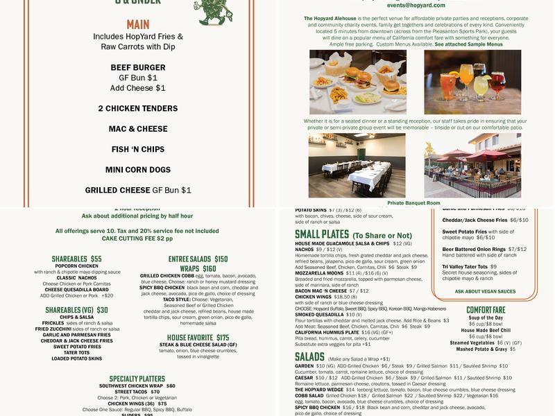 The Hop Yard American Alehouse & Grill Menu