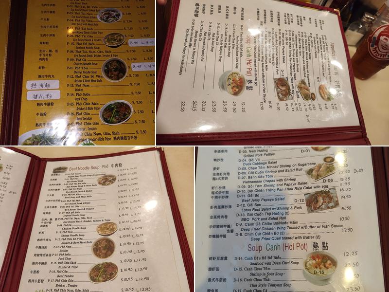 Phở Saigon Menu