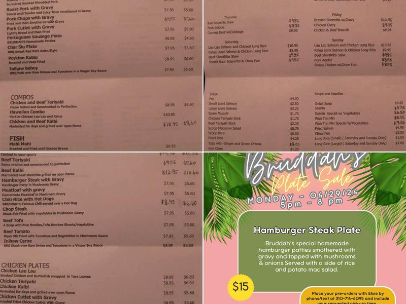 Bruddahs Hawaiian Foods Menu