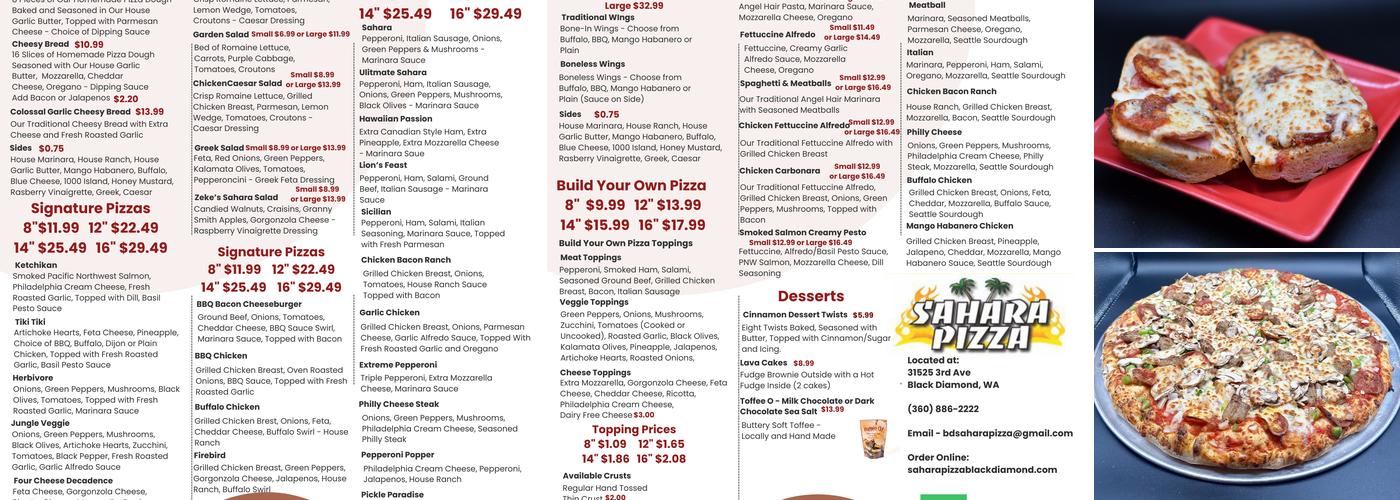 Sahara Pizza Black Diamond Menu
