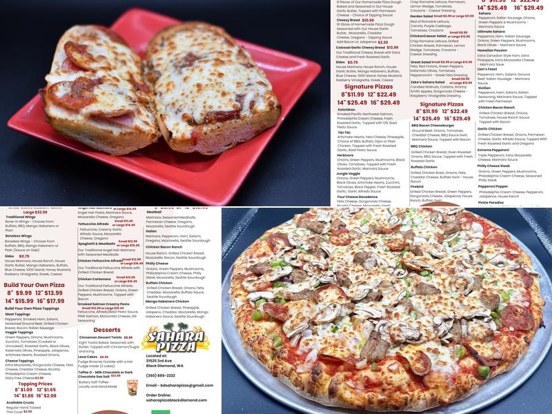 Sahara Pizza Black Diamond Menu