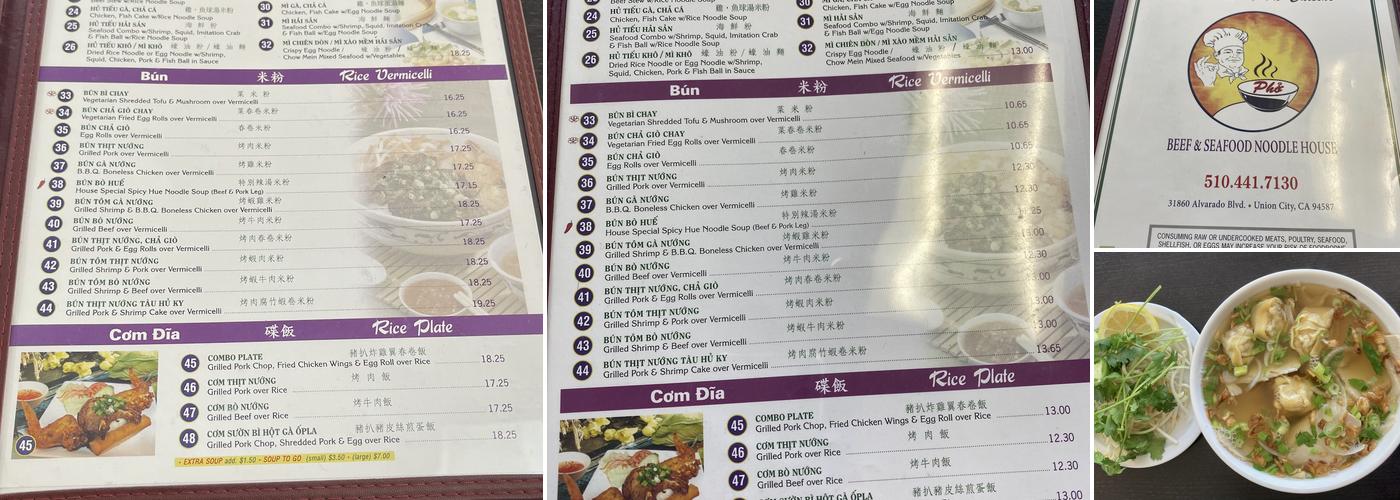 Pho Pasteur Restaurant Menu